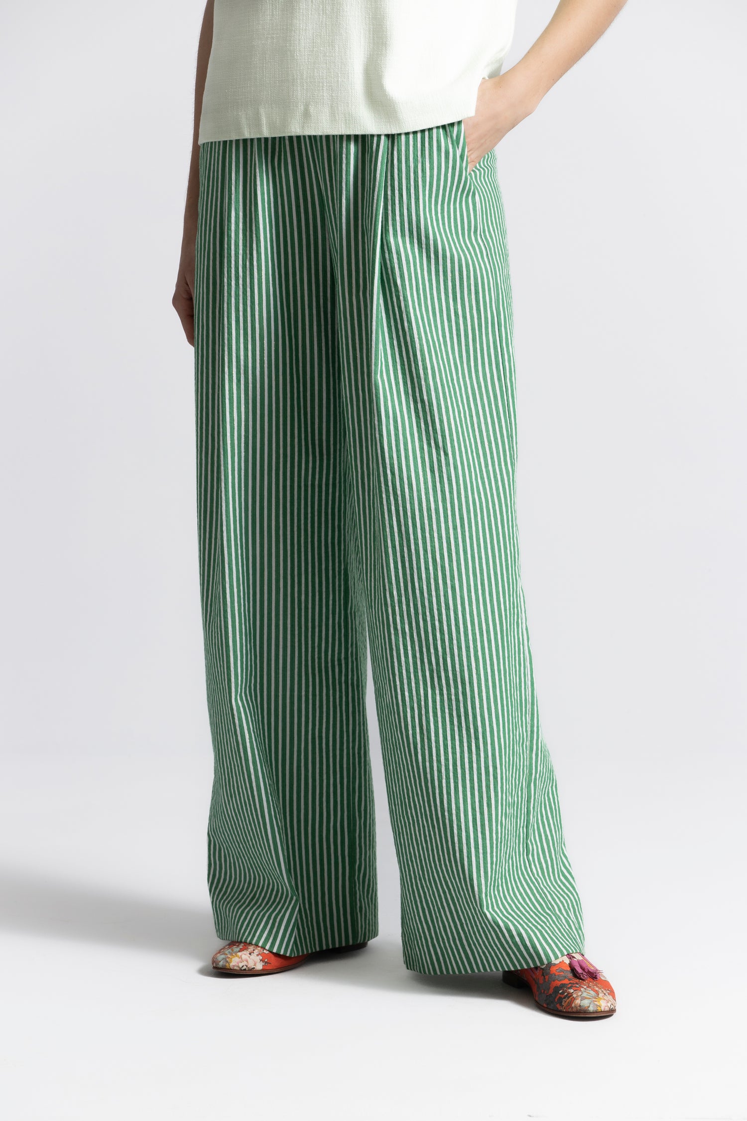 Pantalon blanc-vert Roche 