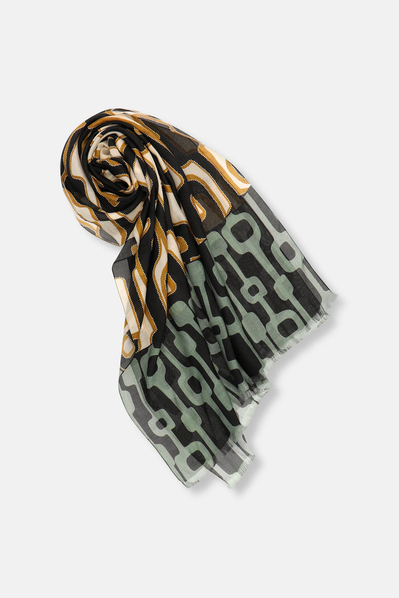 Navy Scarf with Print