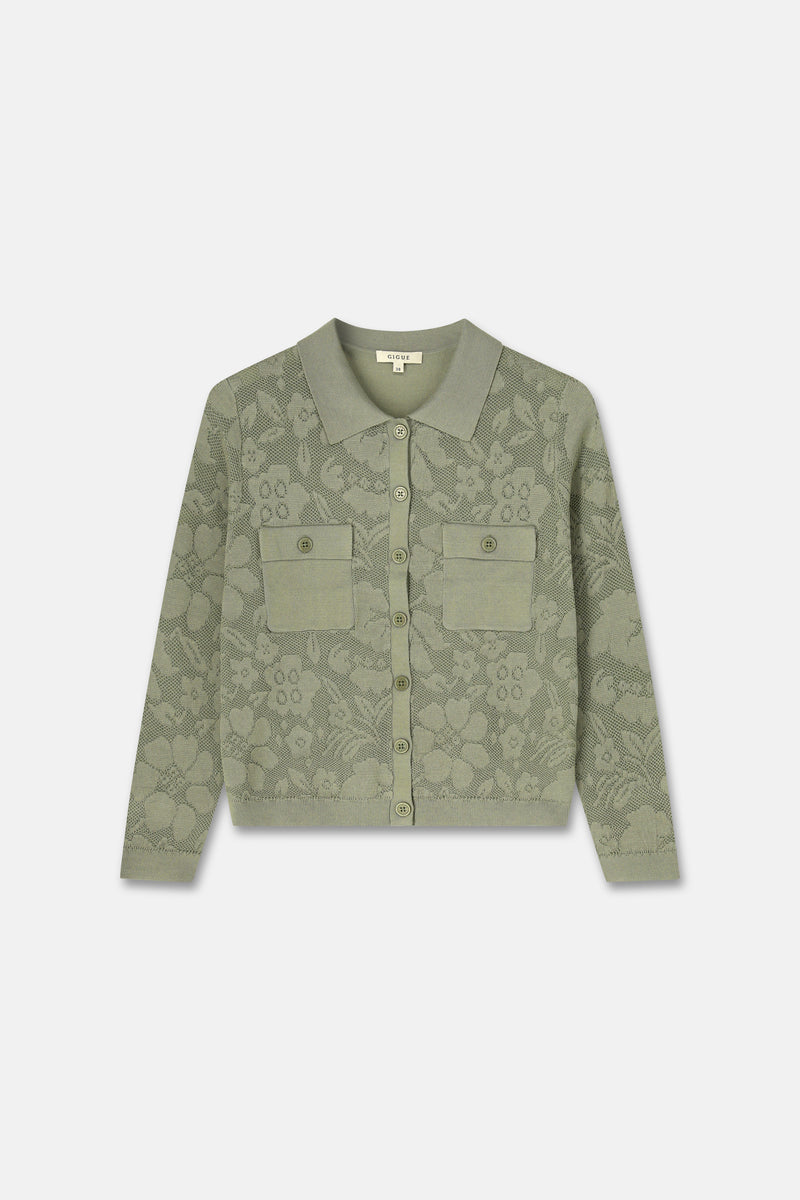 FLORE kaki trui-cardigan