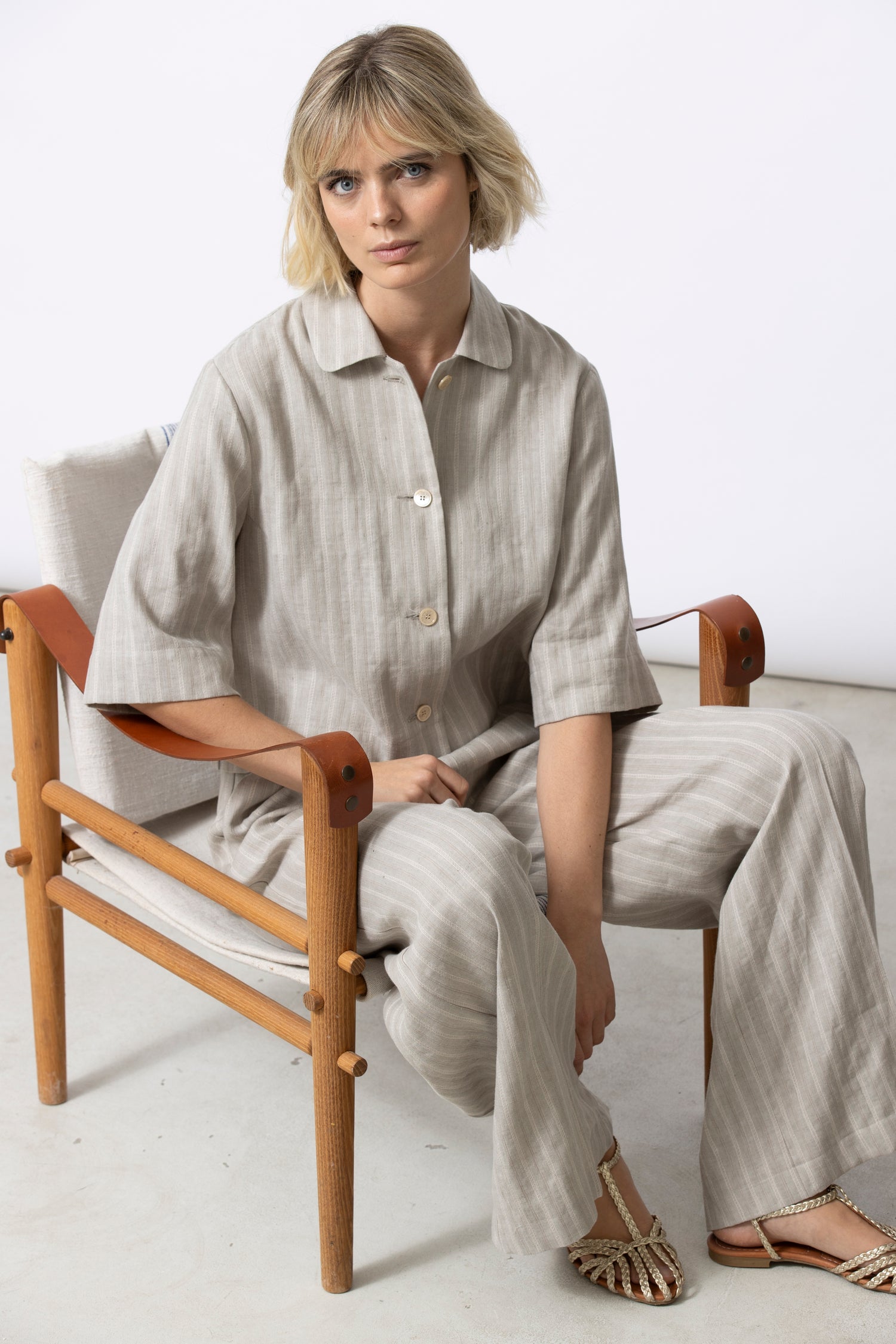 HIZA gestreepte kaki bloes