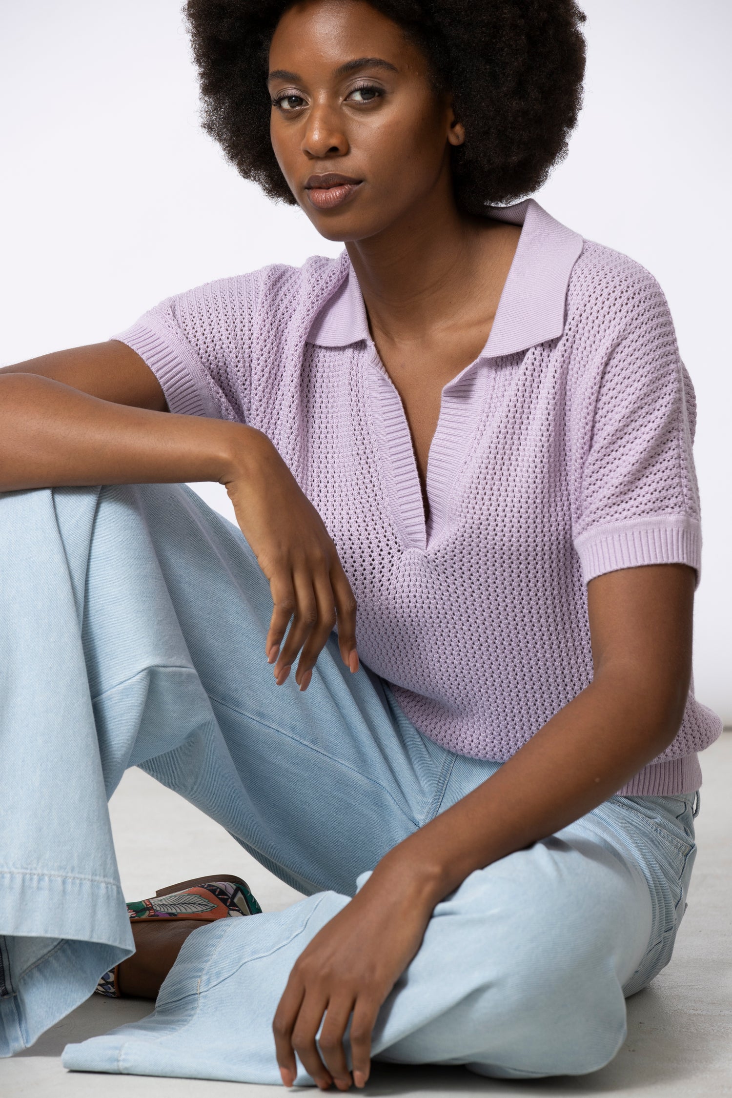 LILY polo en maille lilas