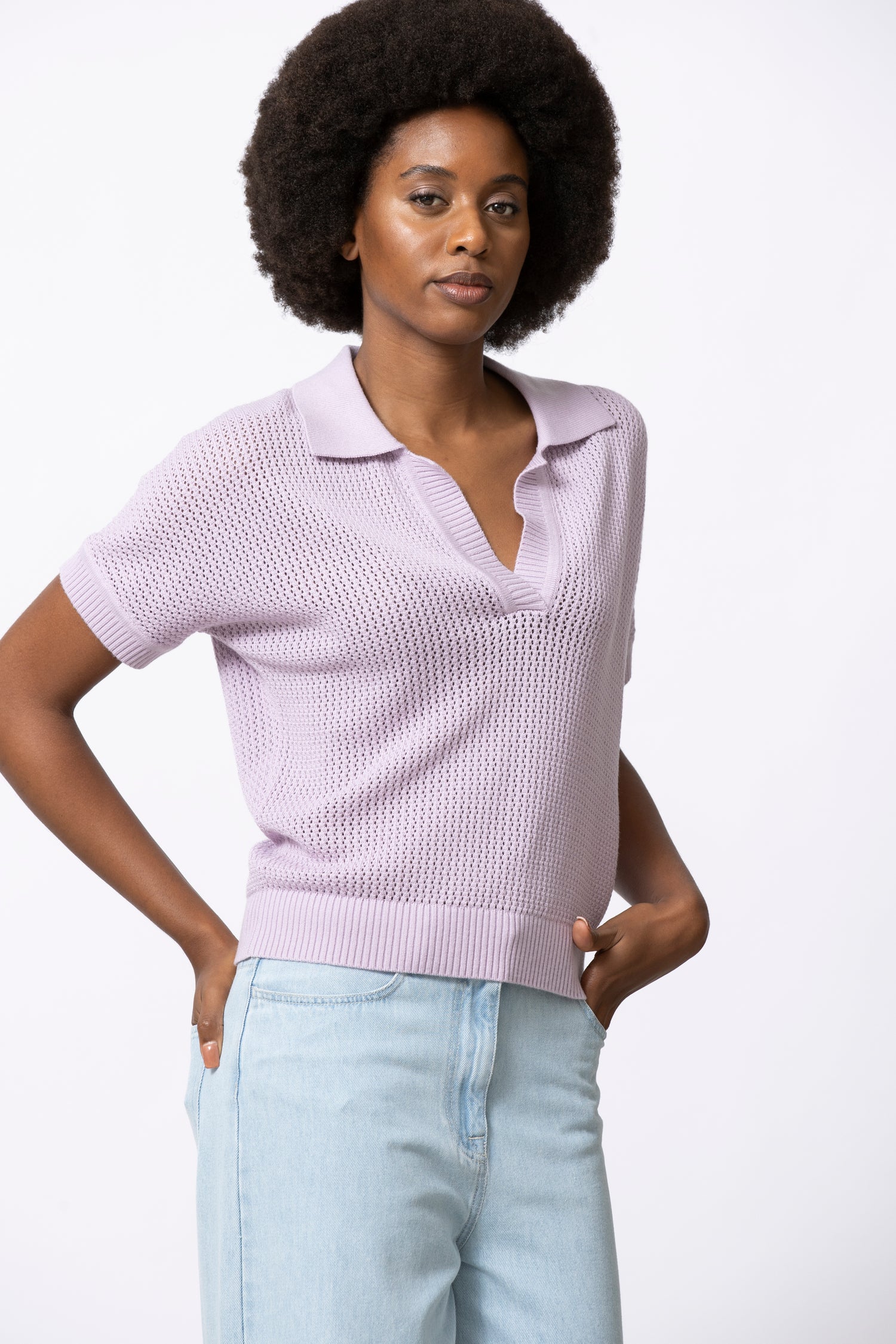 LILY polo en maille lilas