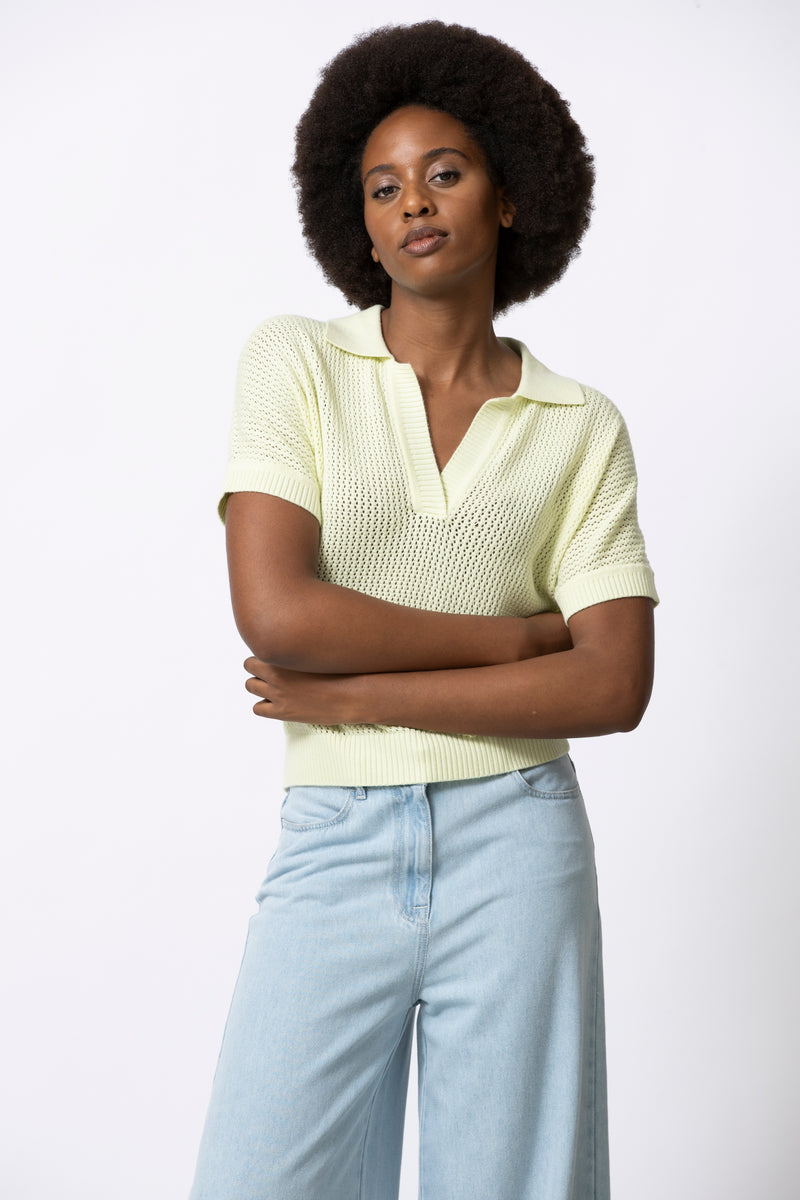 LILY polo en maille jaune néon