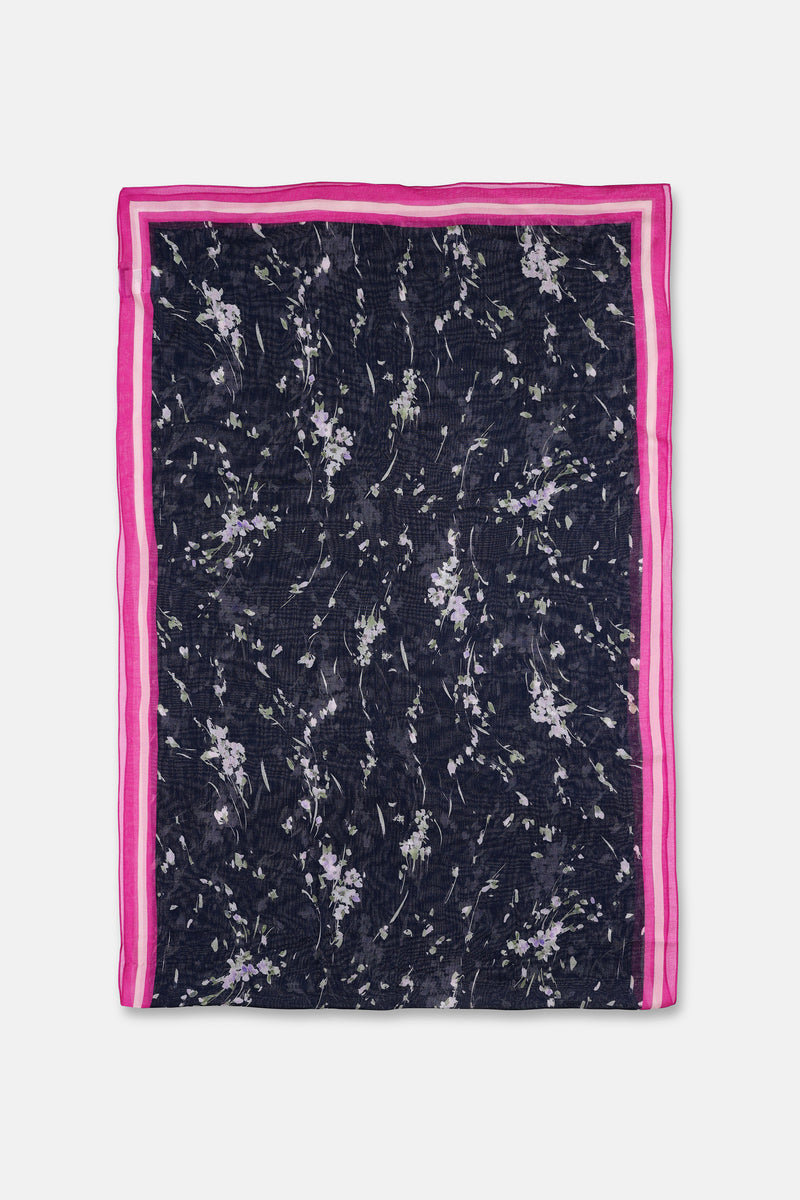 Donkerblauwe bloemenprint sjaal