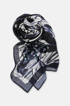 Blue-ecru tropical print scarf