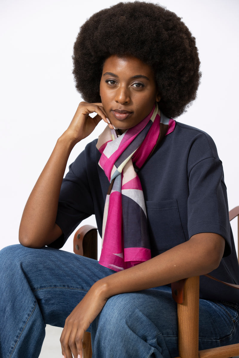 Multicolor grafische zijden sjaal