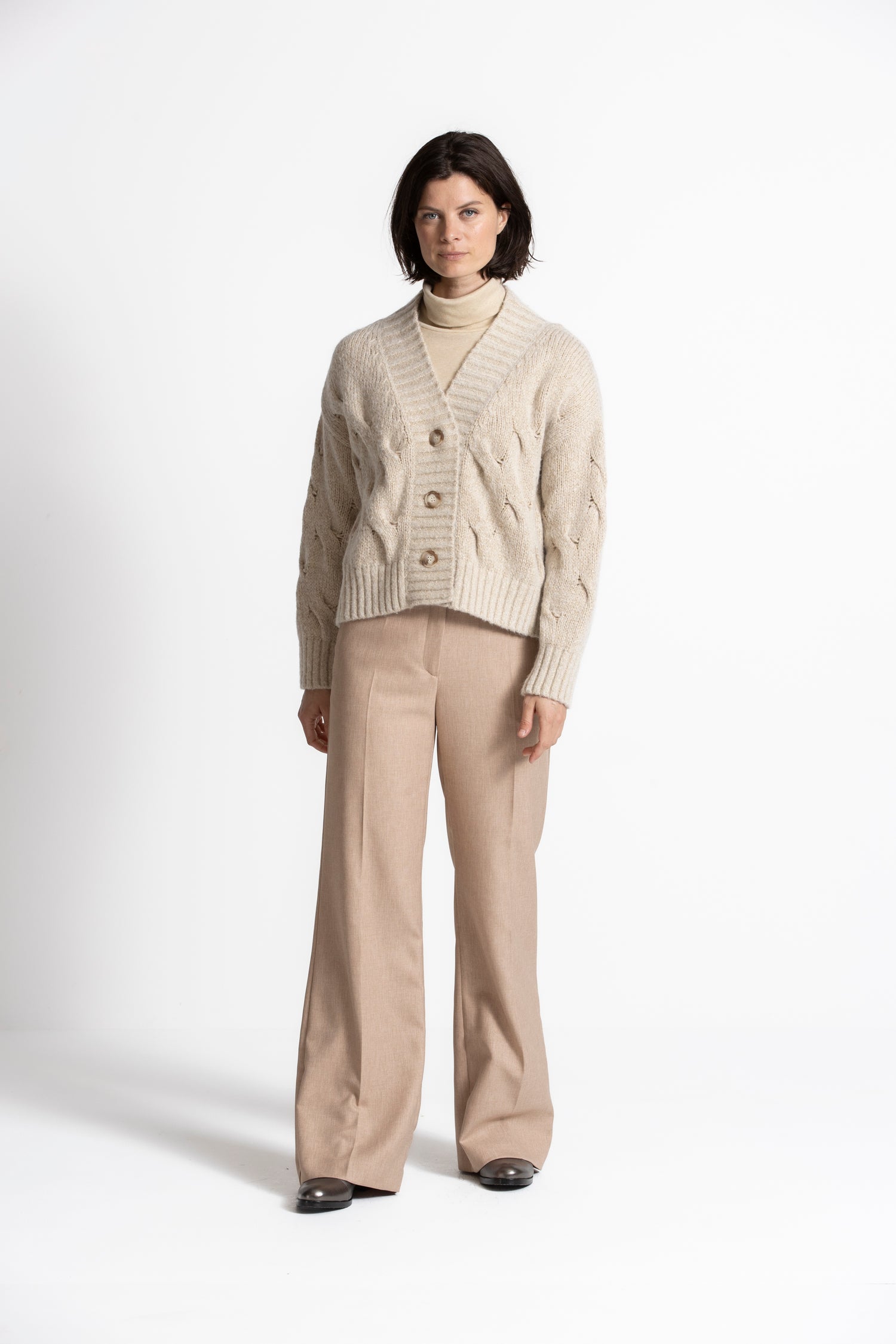 File gebreide beige cardigan