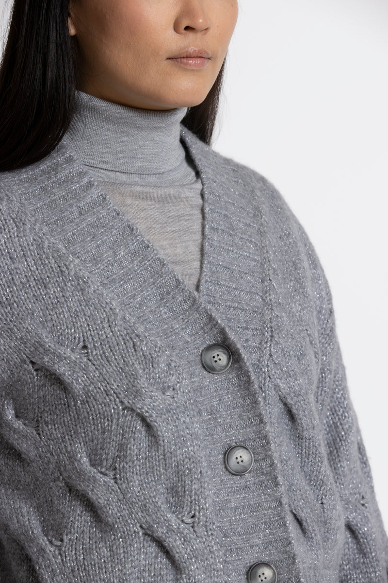 FILE Grey knitted cardigan