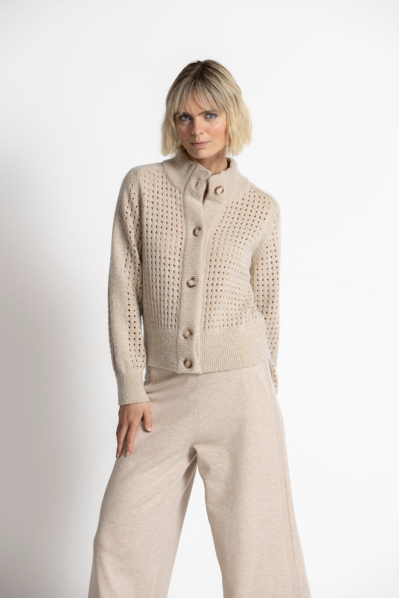 FINCA Beige ajour knitted cardigan