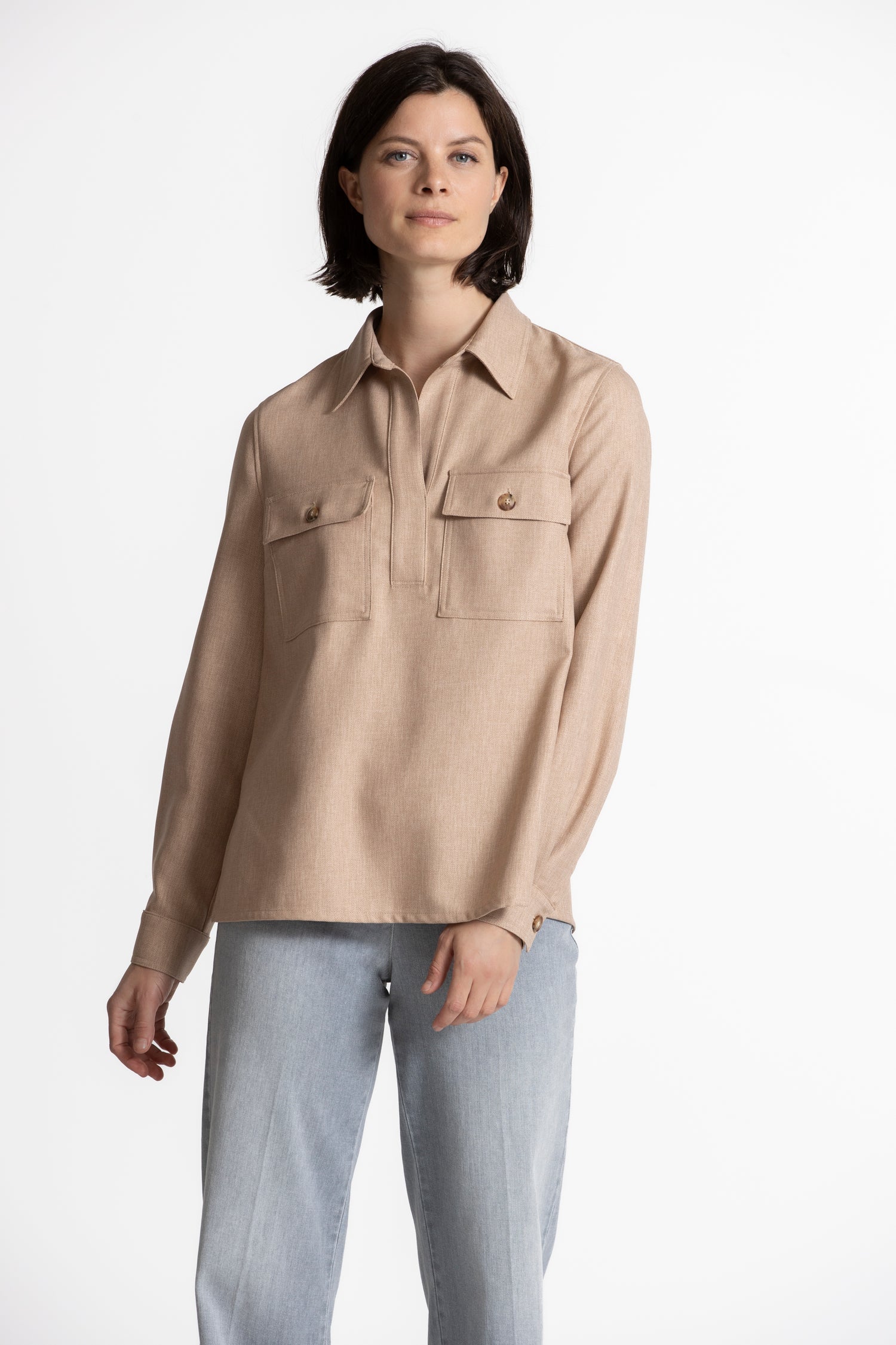 HALMAR Blouse beige à col polo