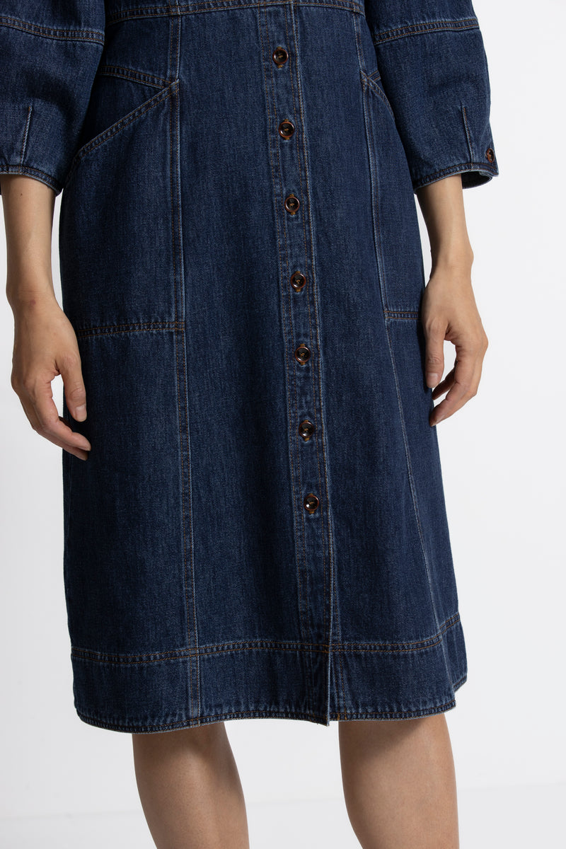 KOKO Dark blue denim midi dress