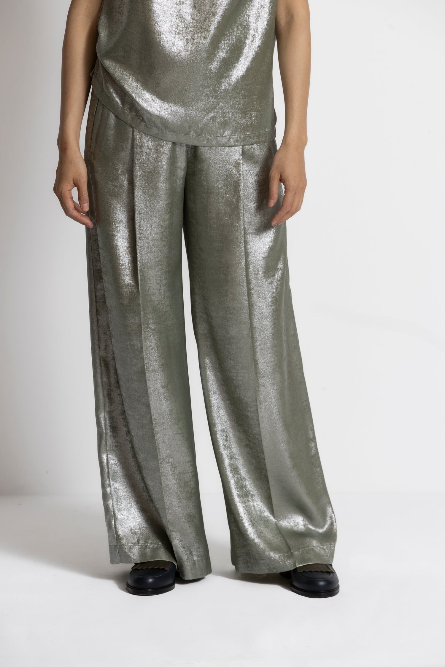 ROCHE Silver wide-leg straight fit trousers