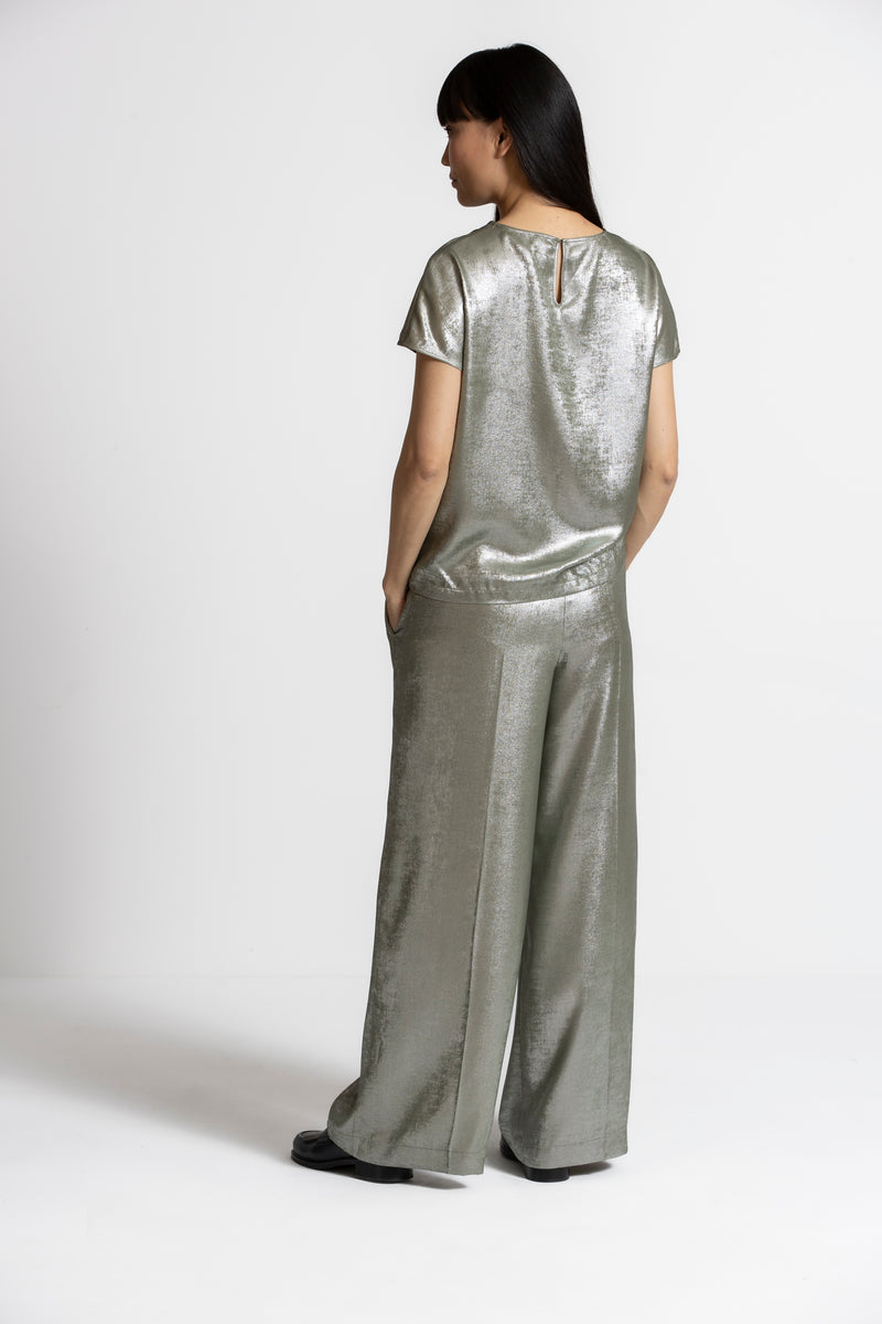 ROCHE Silver wide-leg straight fit trousers