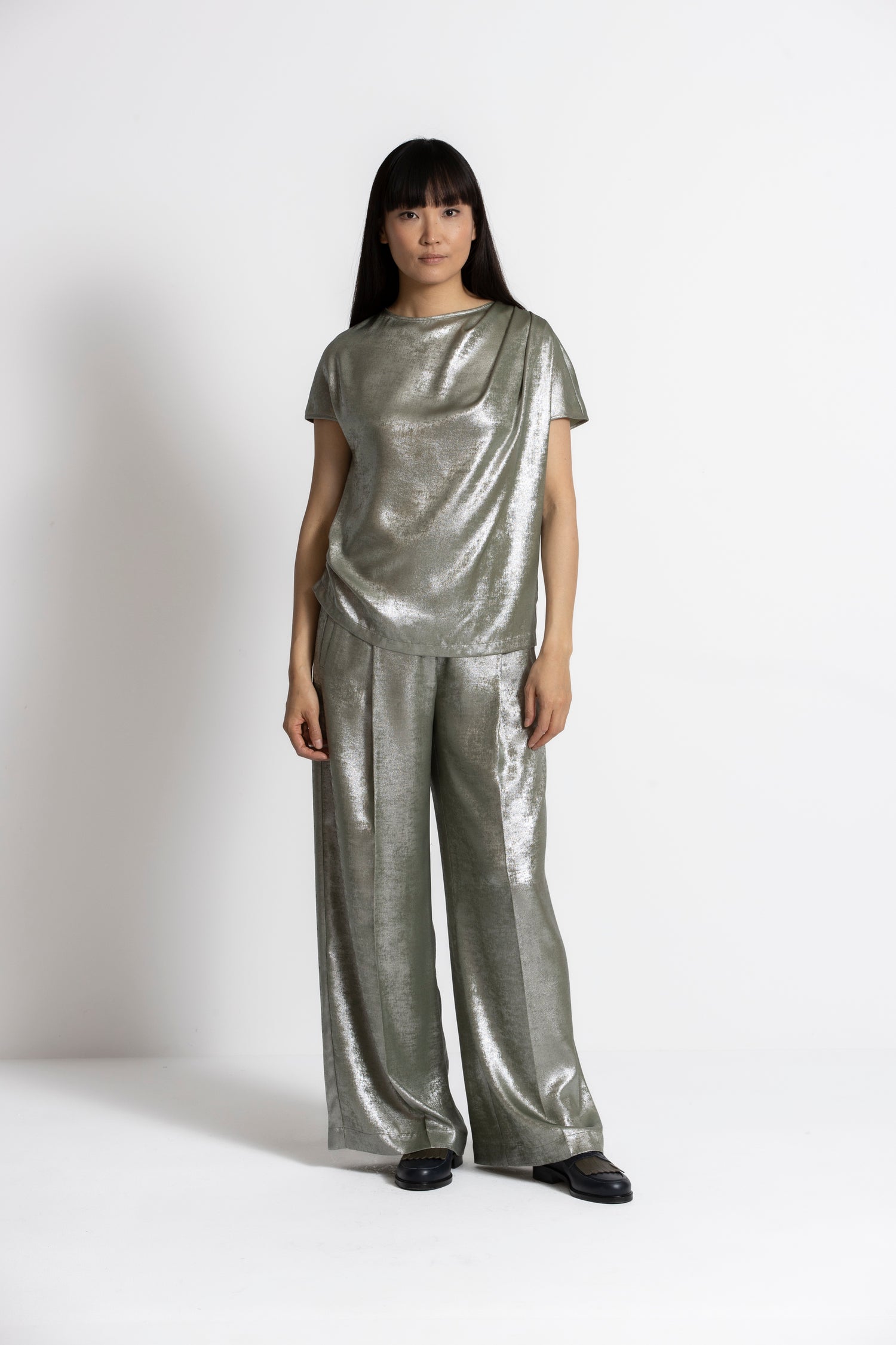 ROCHE Silver wide-leg straight fit trousers