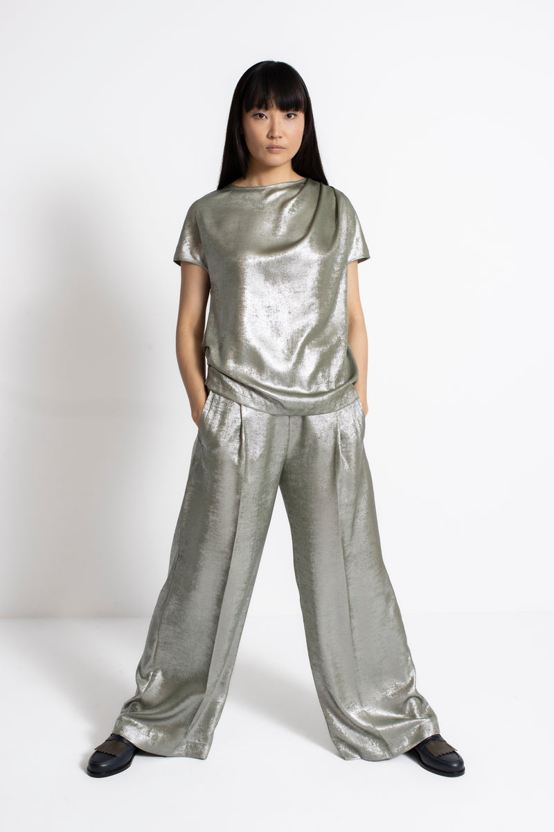 ROCHE Silver wide-leg straight fit trousers