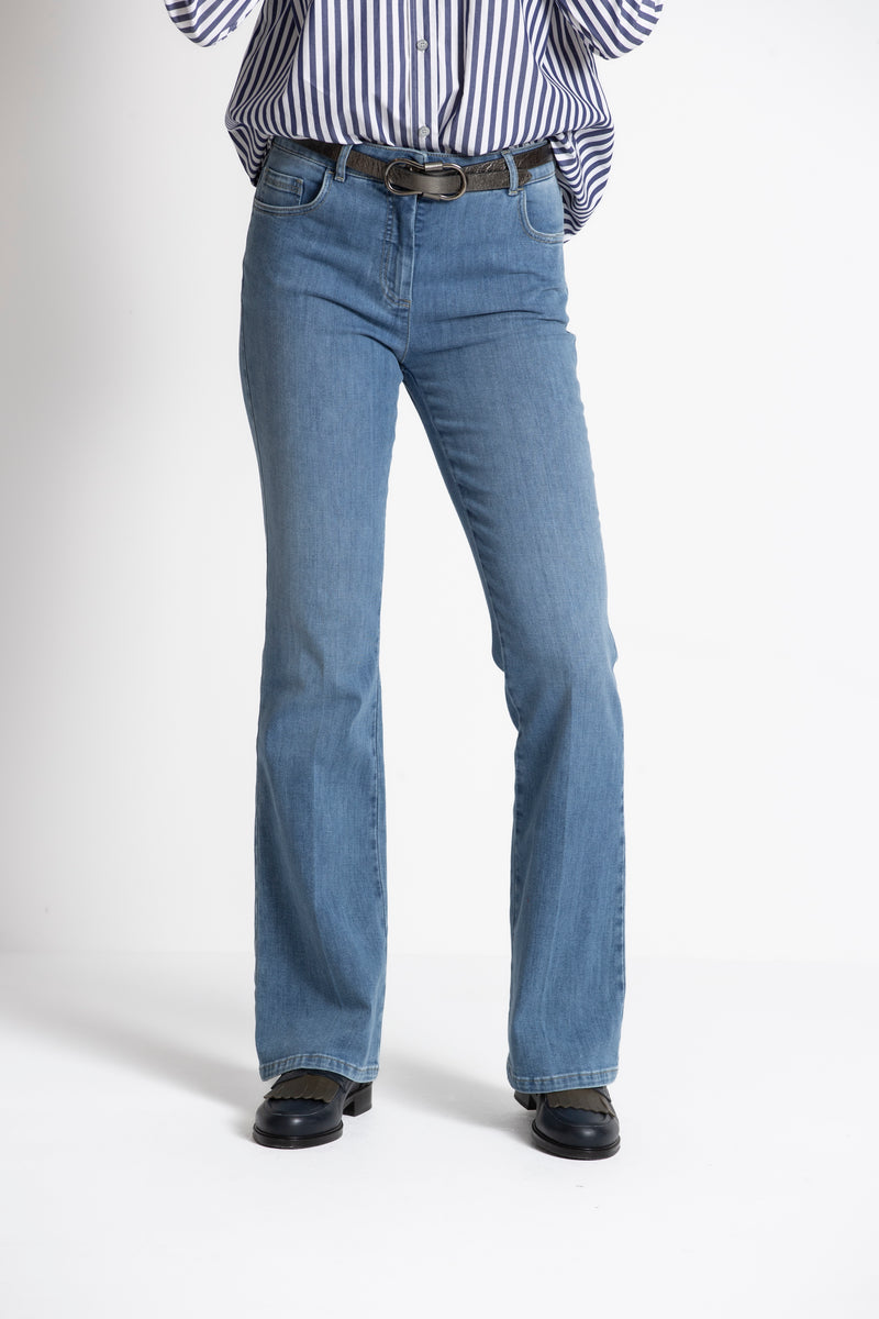 Rosko blauwe flared denim broek