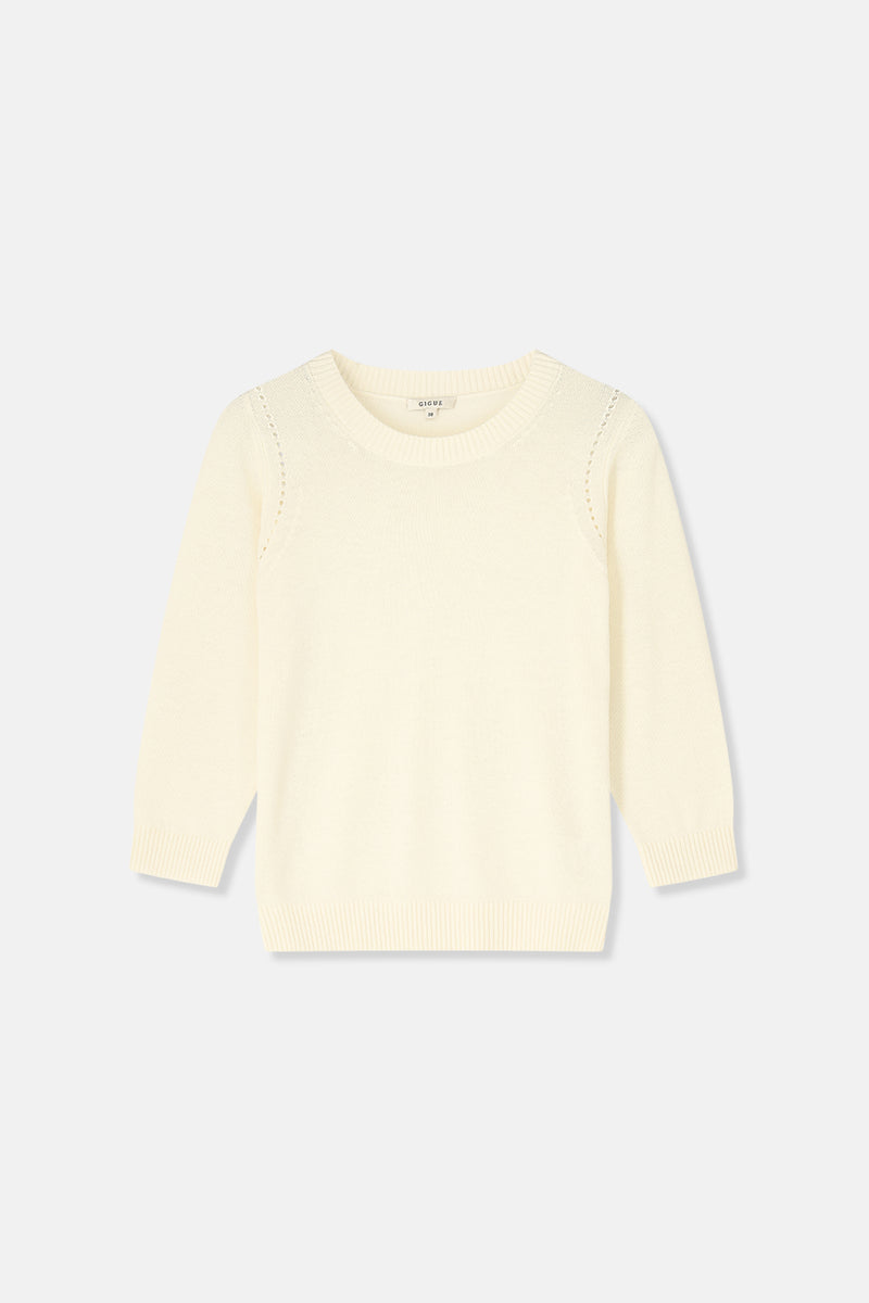 LEADER pull col rond écru