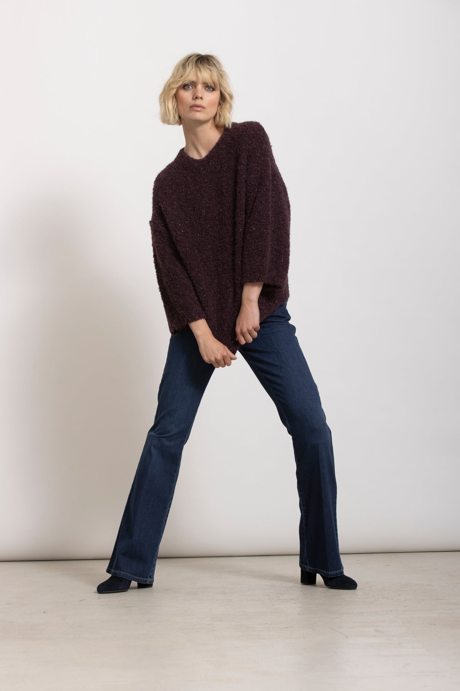 LUA pull bouclette lurex bordeaux