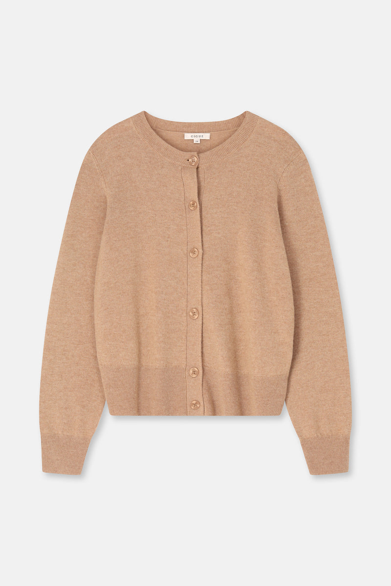 FANTA Cardigan col rond camel