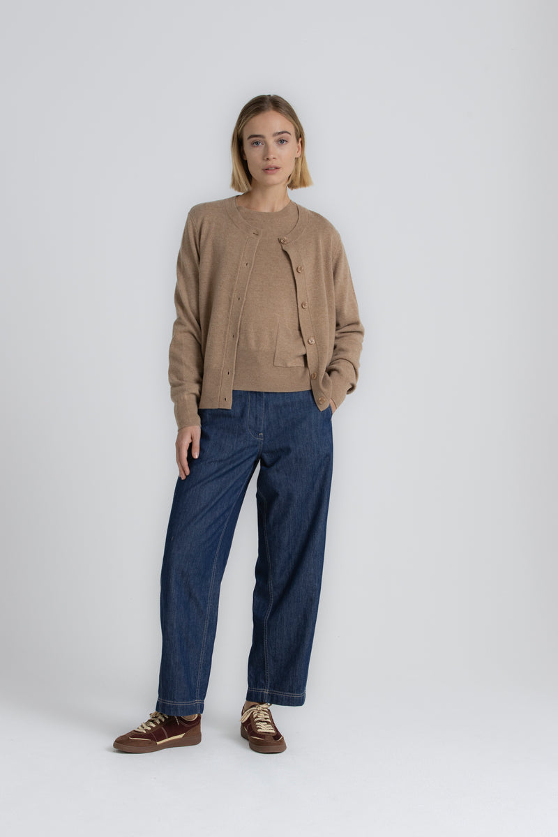 FANTA Cardigan col rond camel