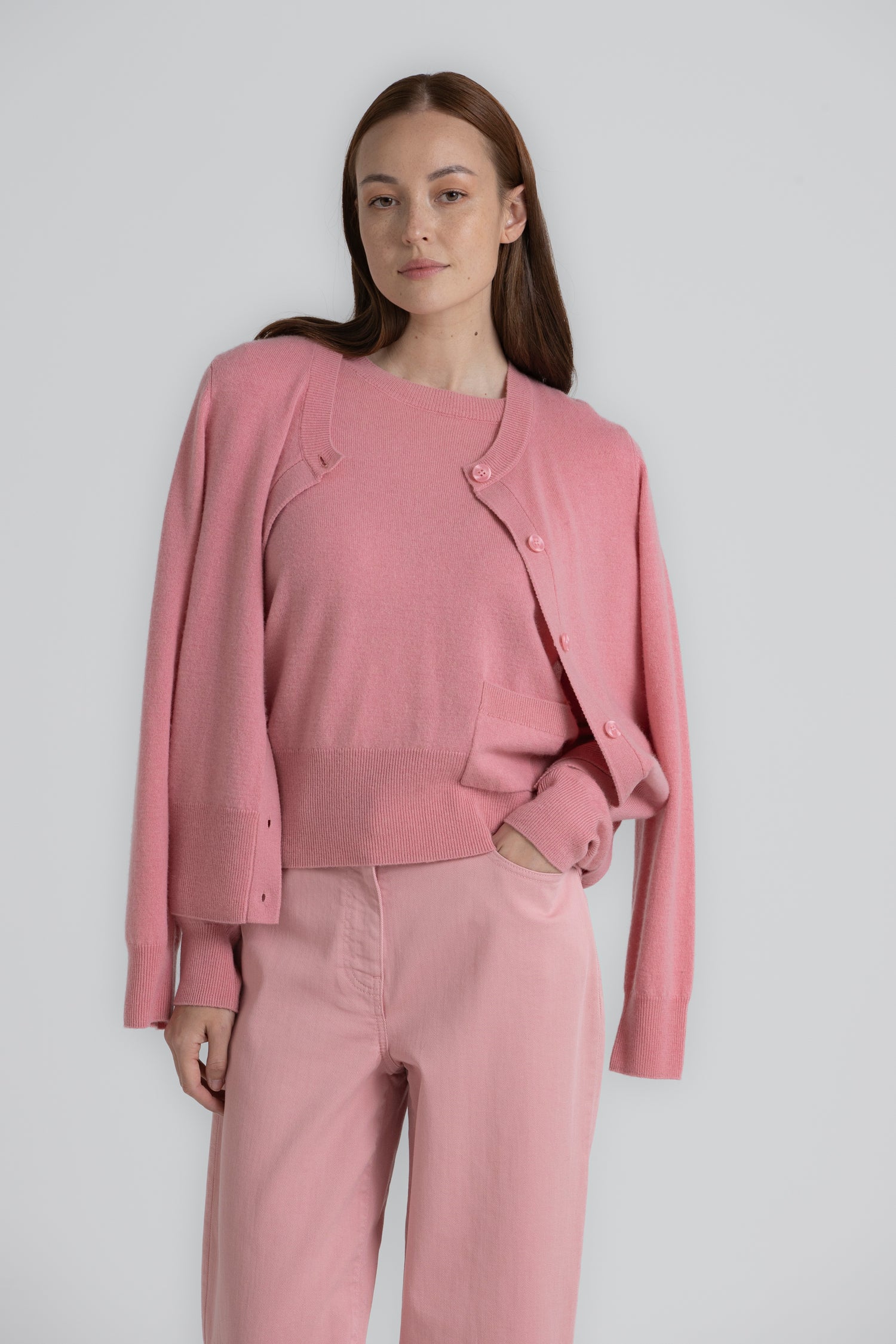 FANTA Crew neck cardigan pink
