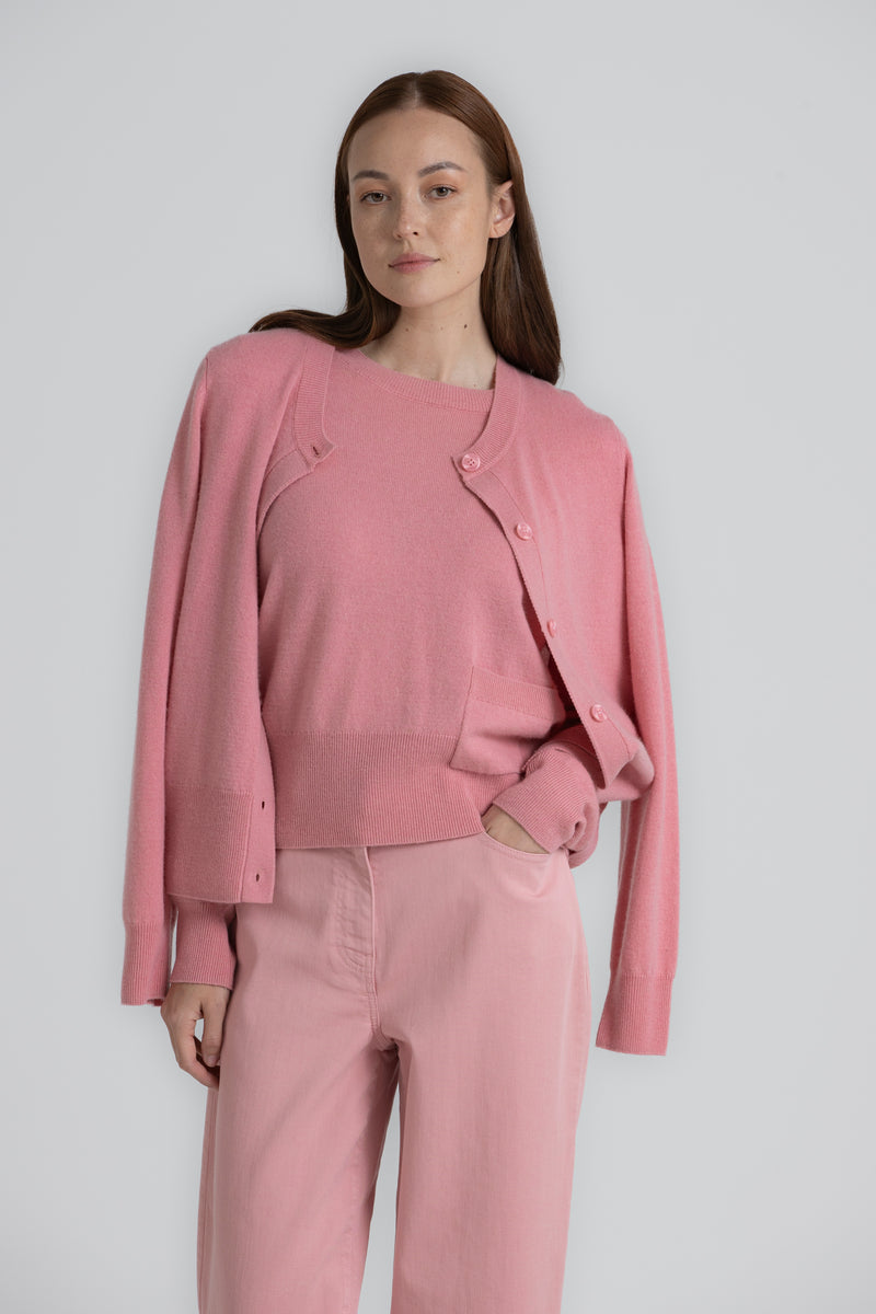 FANTA Crew neck cardigan pink