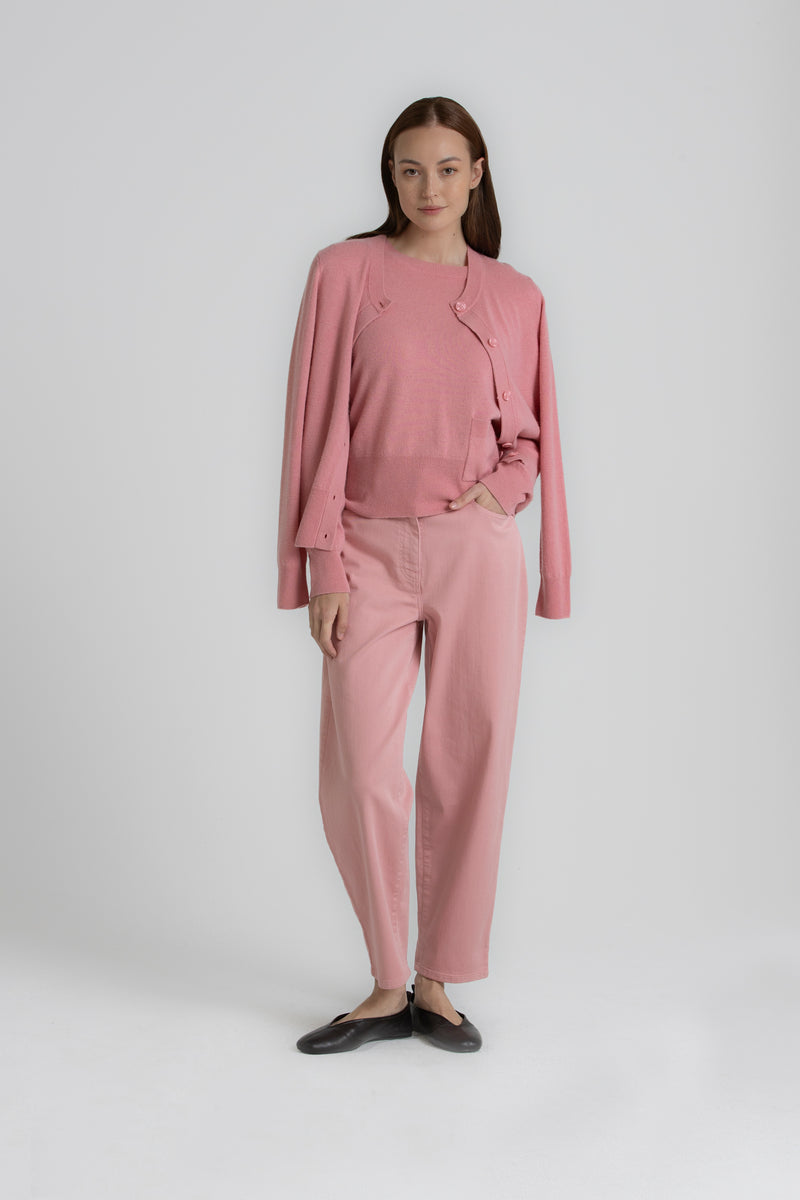 FANTA Crew neck cardigan pink