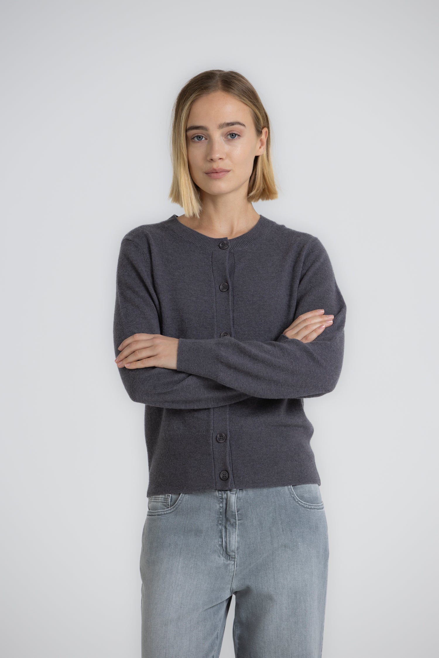 FANTA Crew neck cardigan dark grey