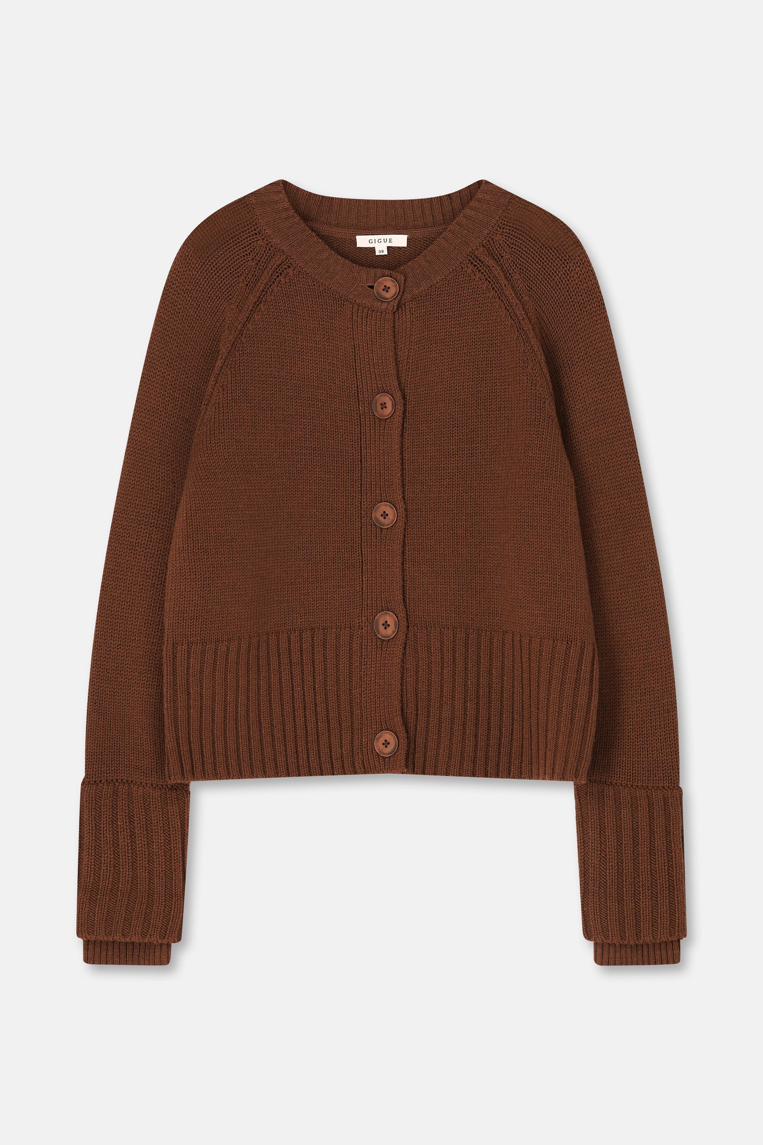 FLEUR Crew neck cardigan dark brown