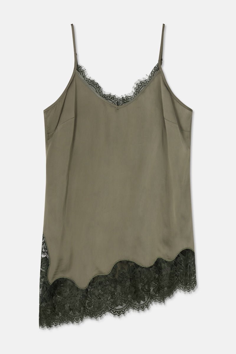 HADRIA Top satiné kaki avec dentelle