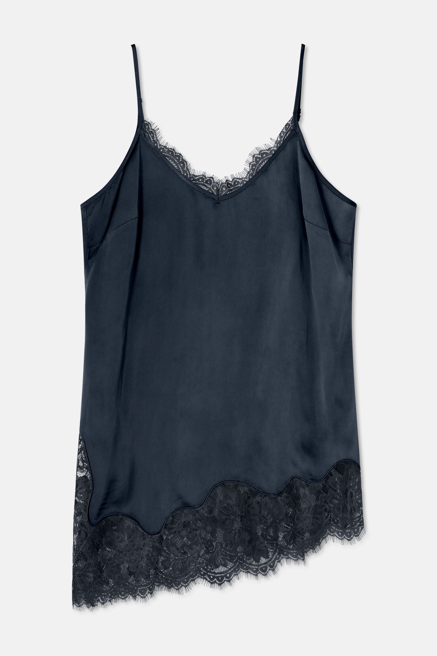 HADRIA Top satiné navy avec dentelle