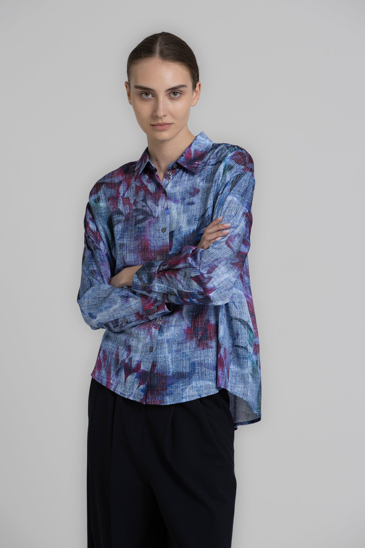 HARRY Blouse à imprimé bleue à col