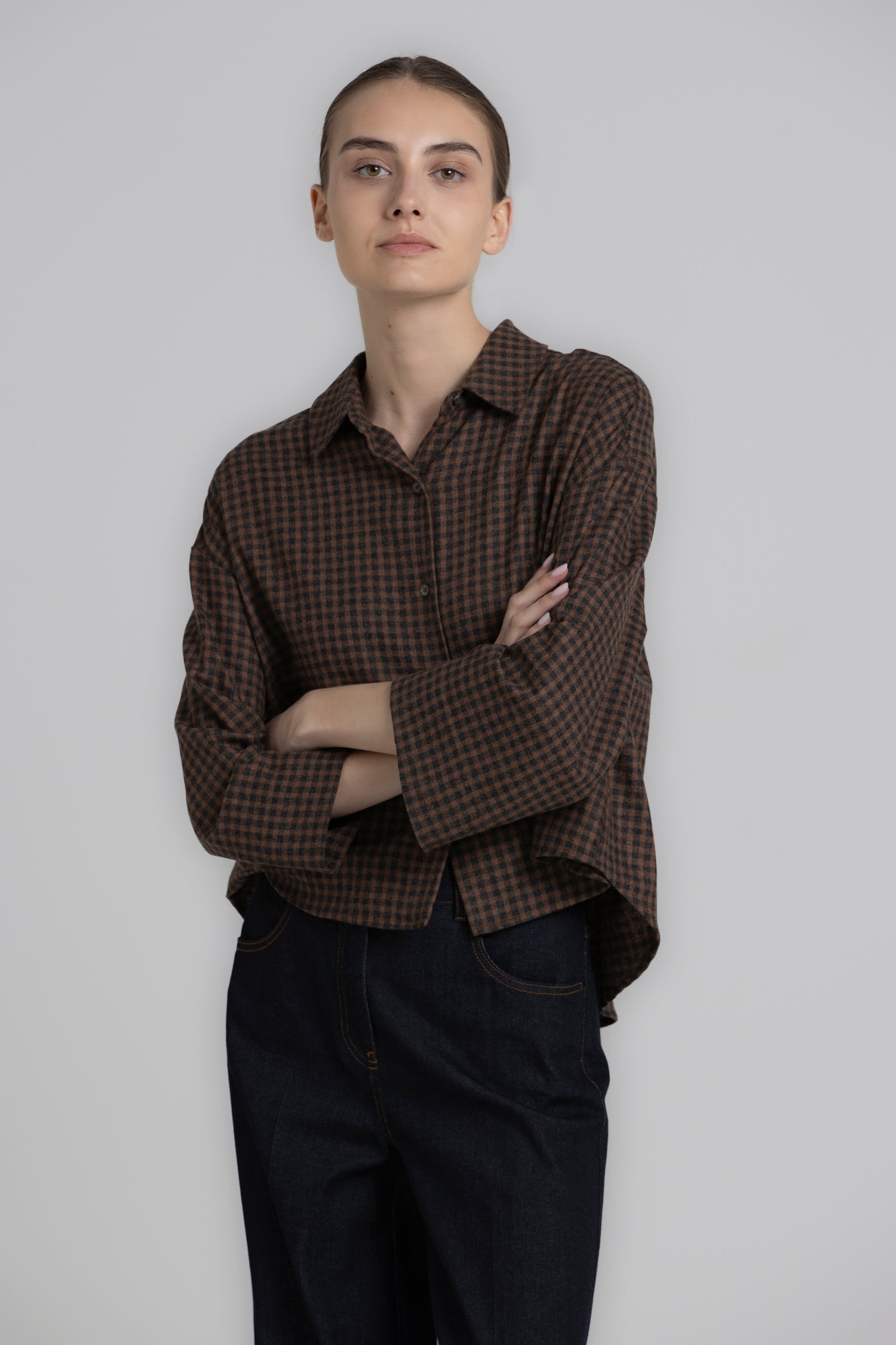 HESSEL Brown checked blouse