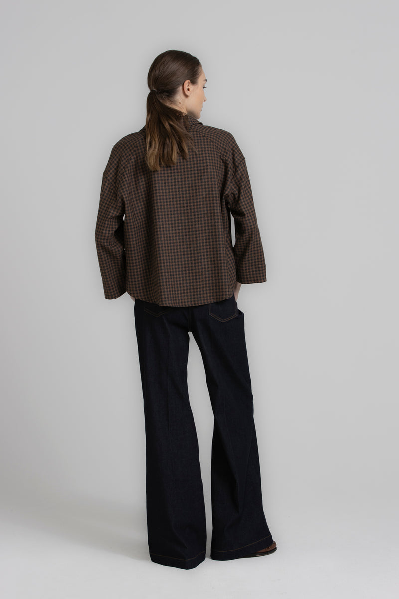 HESSEL Blouse à carreaux marron en laine