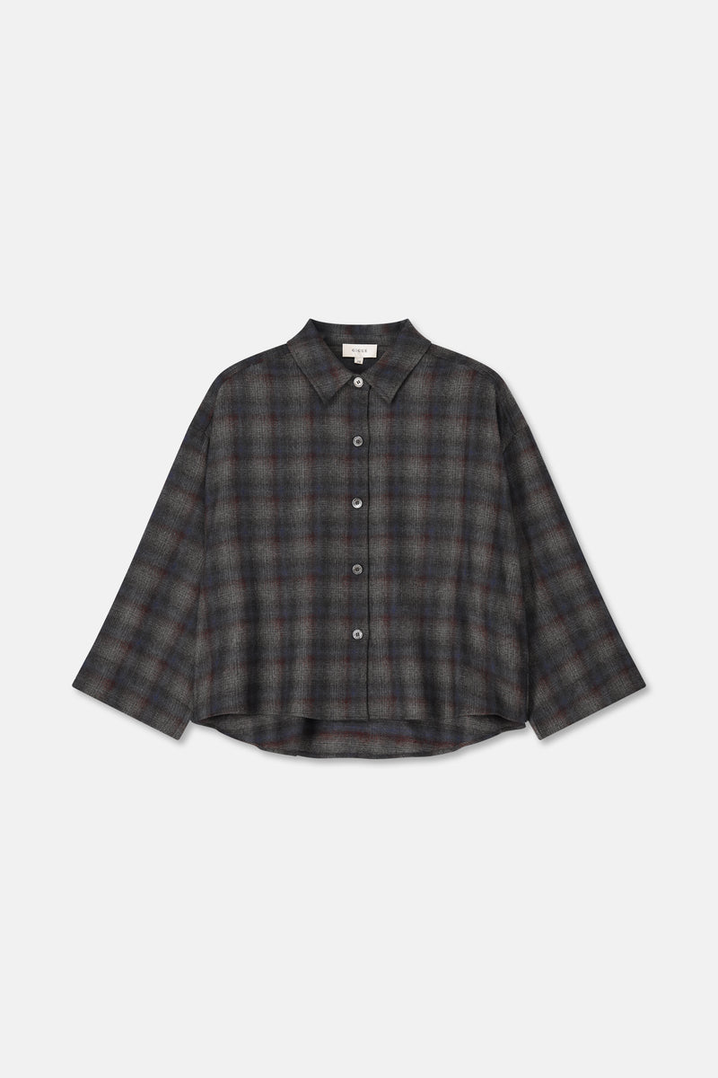 HESSEL Dark grey checked blouse
