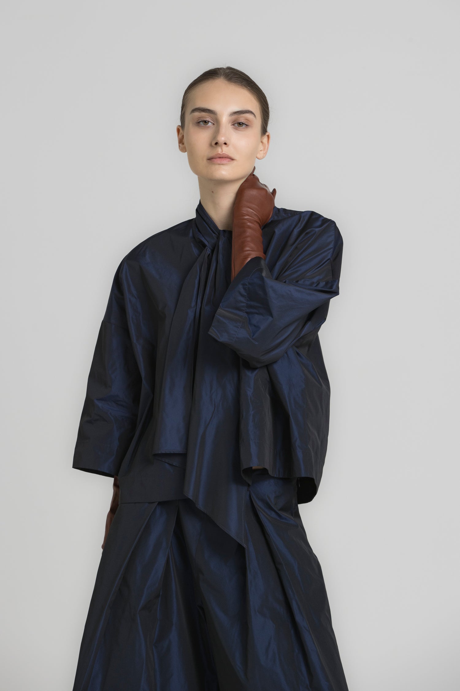 HODALY Blouse navy à col châle