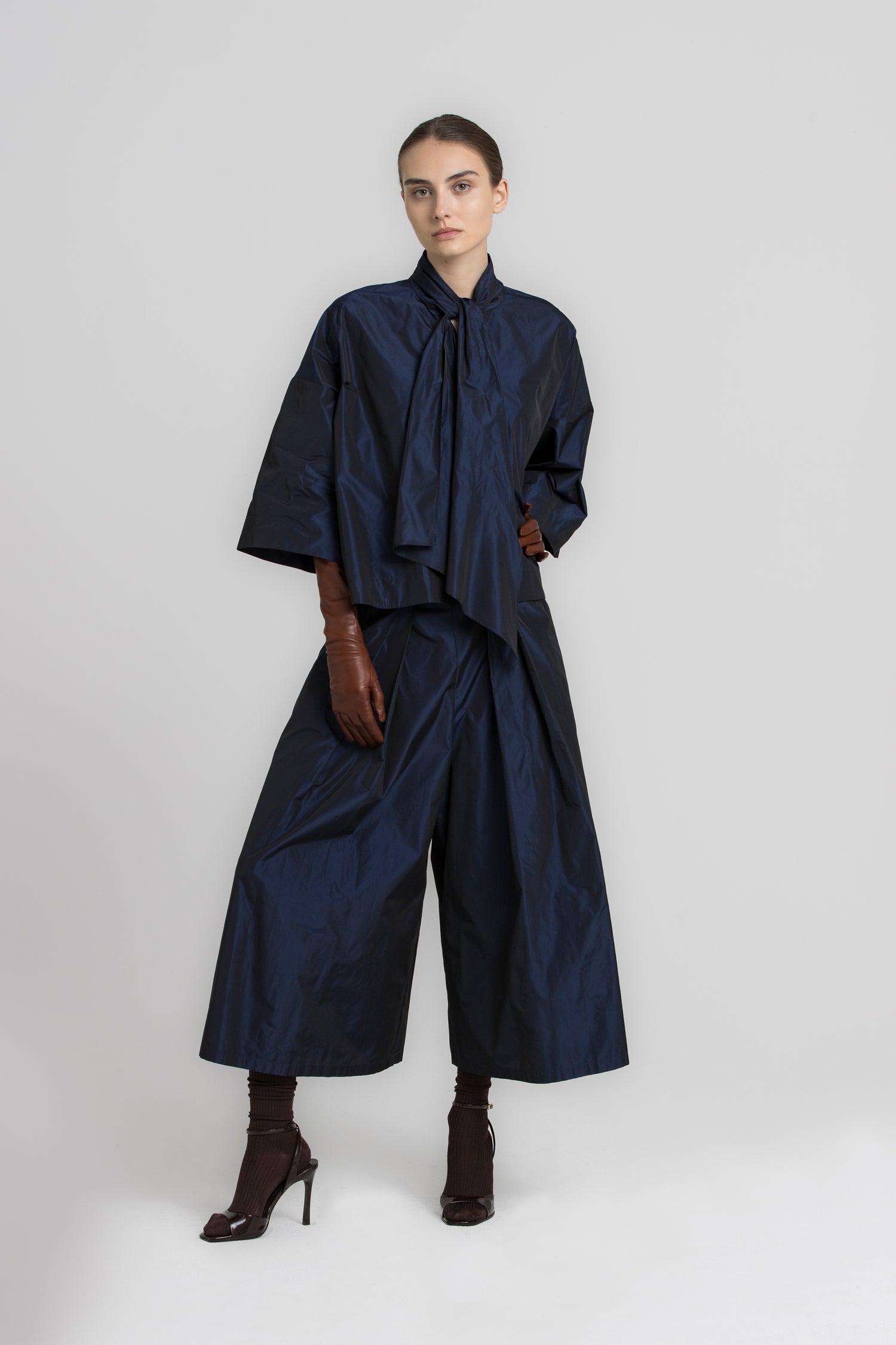 HODALY Blouse navy à col châle