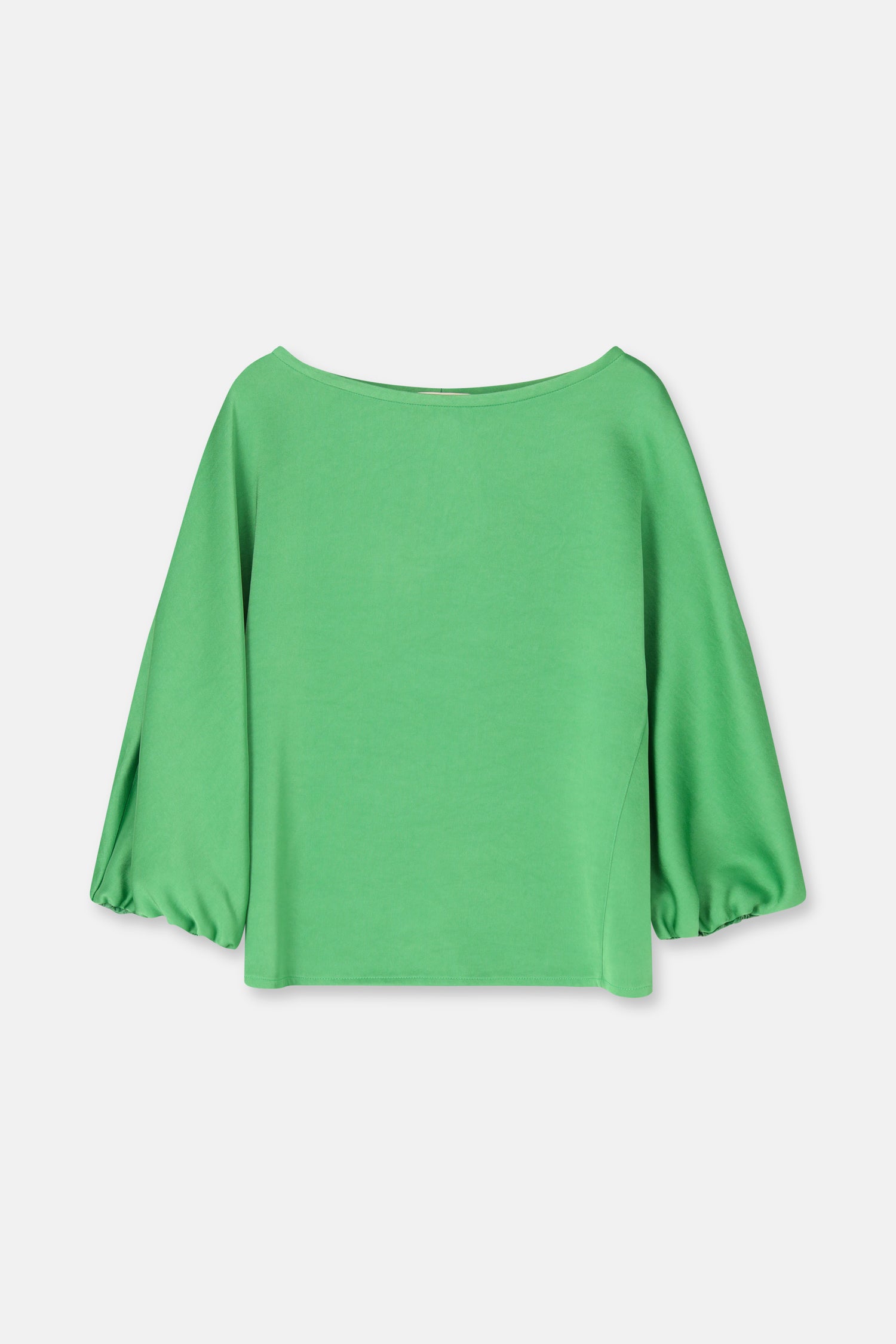 HOLIFA Blouse satinée verte à col bateau