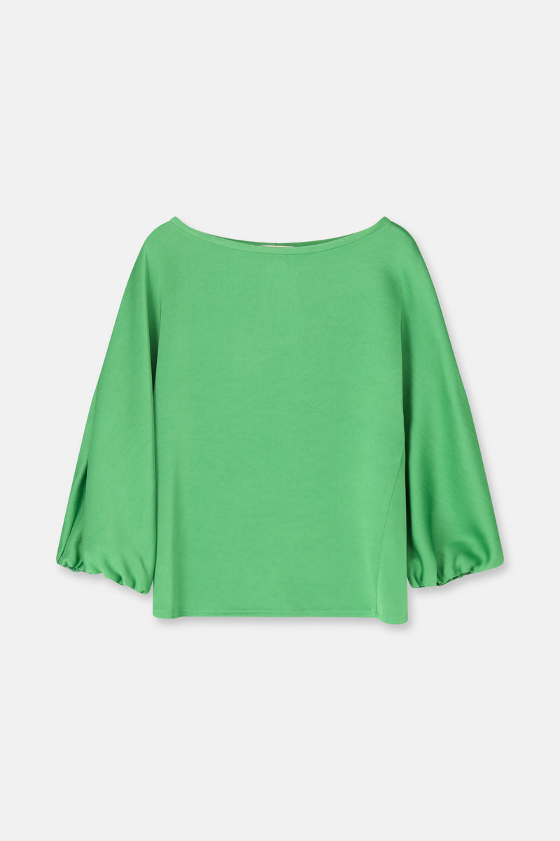 HOLIFA Blouse satinée verte à col bateau