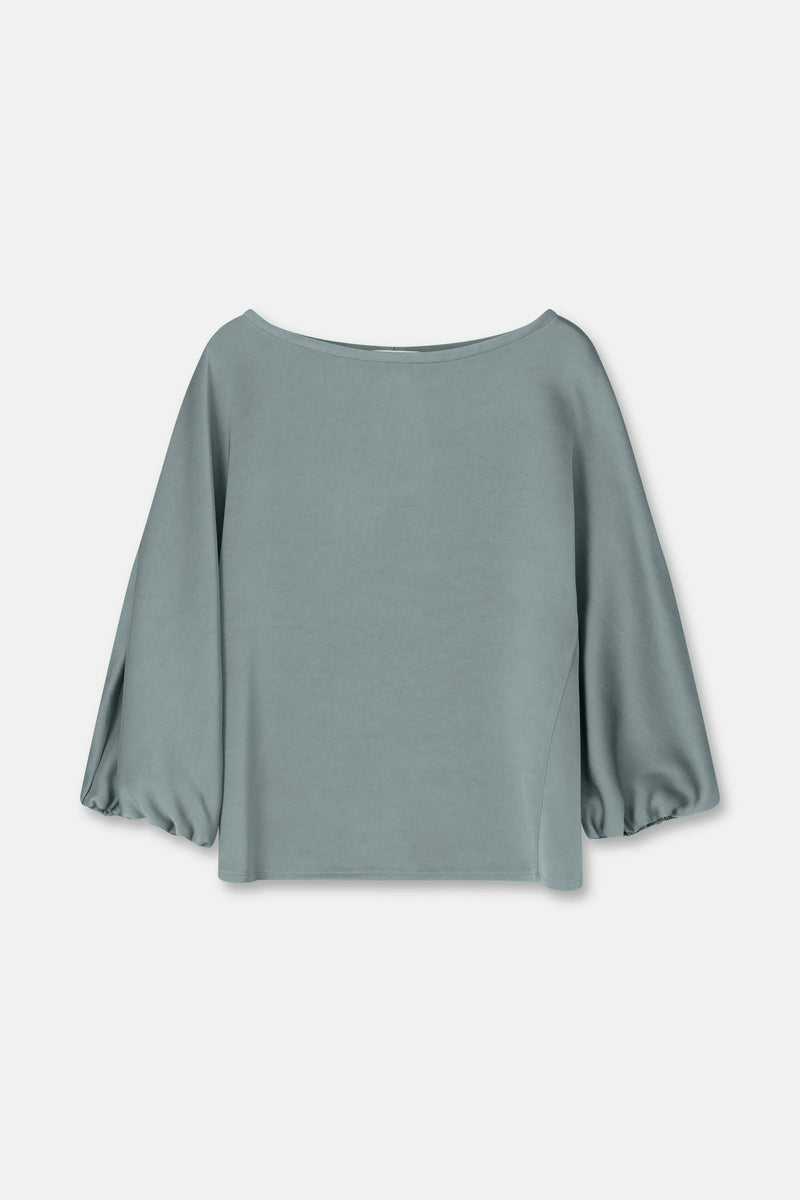 HOLIFA Blouse satinée gris clair à col bateau