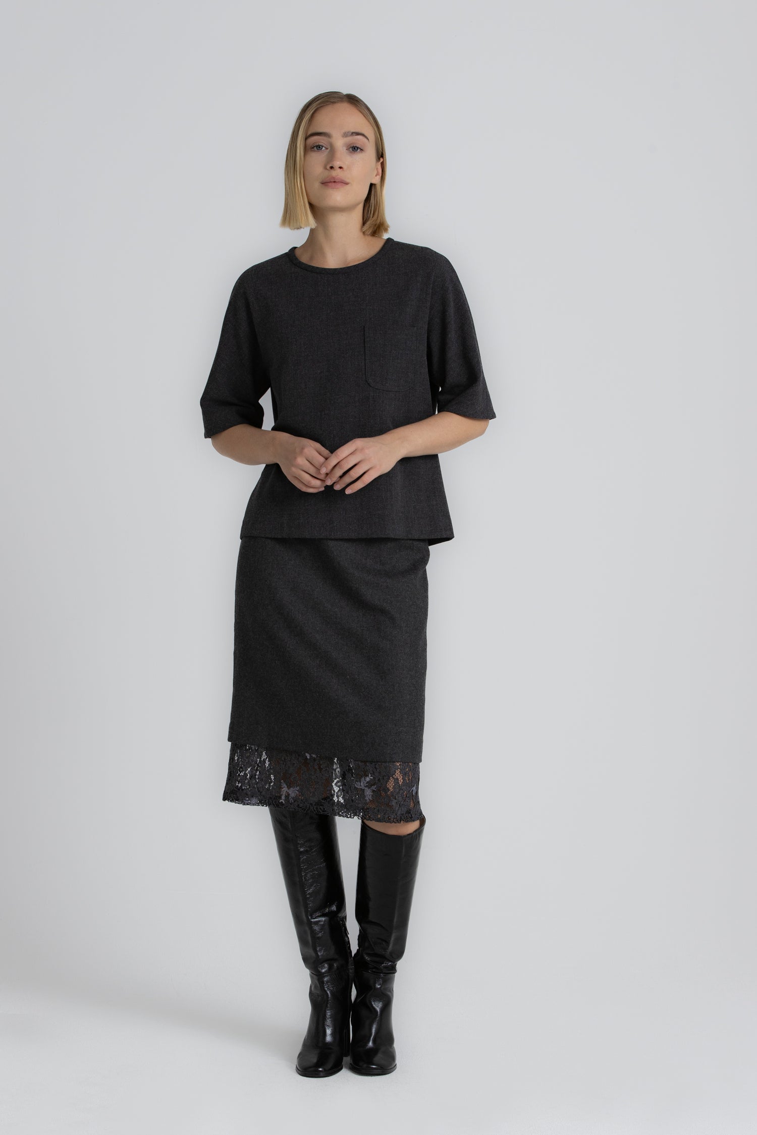 HONY Dark grey wide-cut blouse