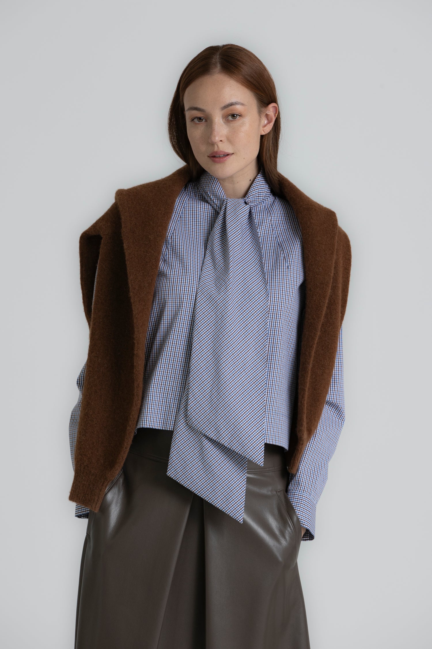 HOZA Houndstooth blouse with shawl collar