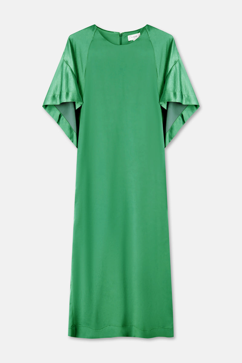 KYNAN Robe verte en satin à manches papillon