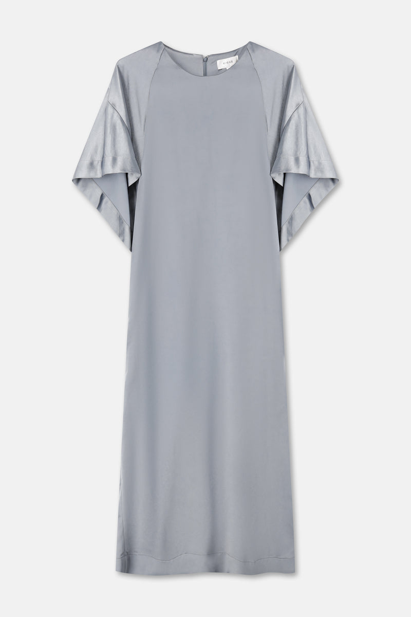 KYNAN Robe gris clair en satin à manches papillon