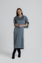 KYNAN Light grey satin dress with butterfly sleeves