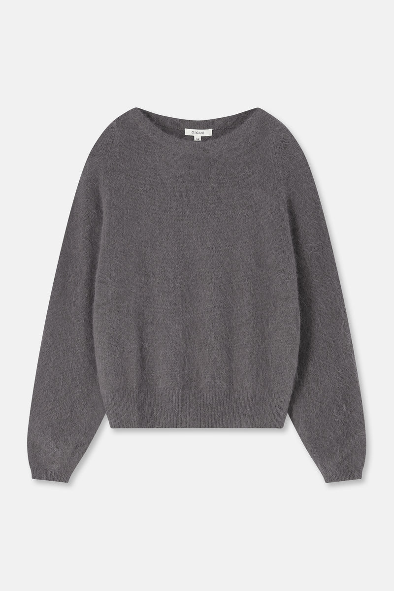 LAYS Pull gris foncé à col bateau