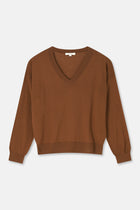 LUXE Pull brun col en V
