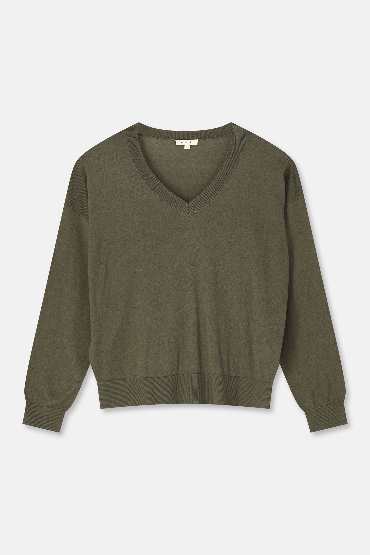 LUXE Pull kaki col en V