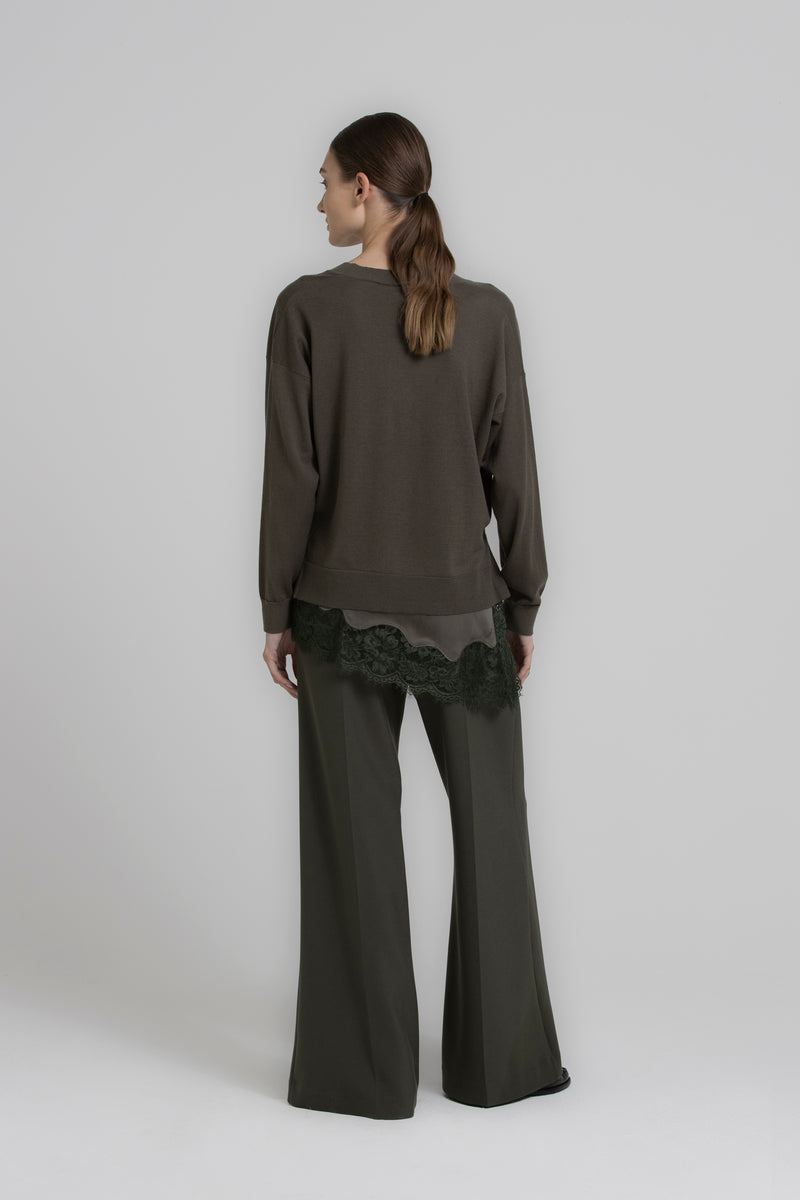 LUXE kaki v-hals trui