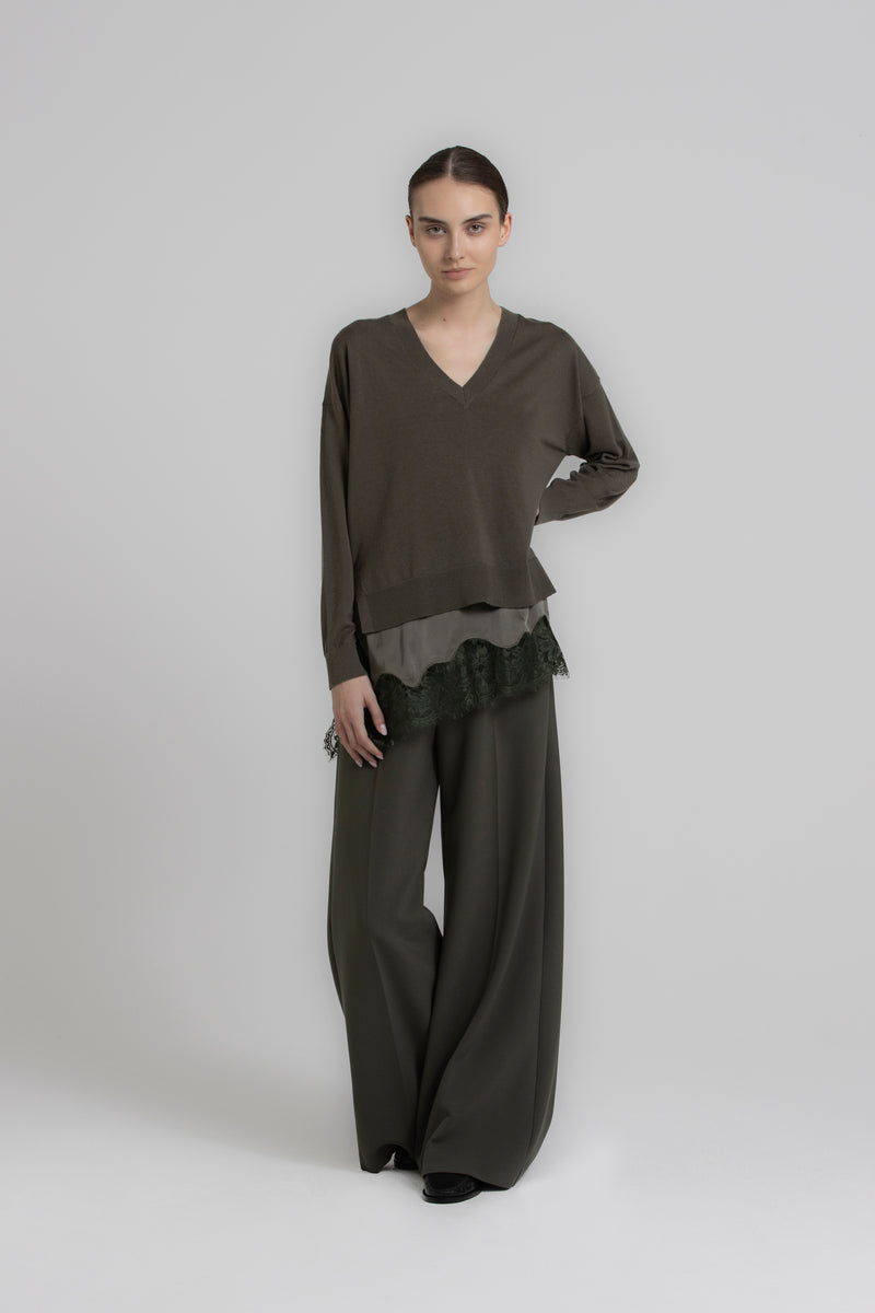 LUXE kaki v-hals trui